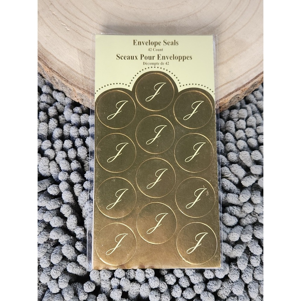 Monogram 'J' Envelope Seals Gold‎ Letter Party Favor Scrapbook Stickers~42 Count